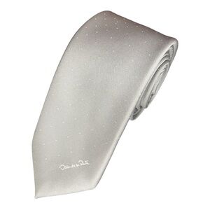 Oscar de la Renta Silk Tie Mens Necktie Gray Silver Polka Dot
